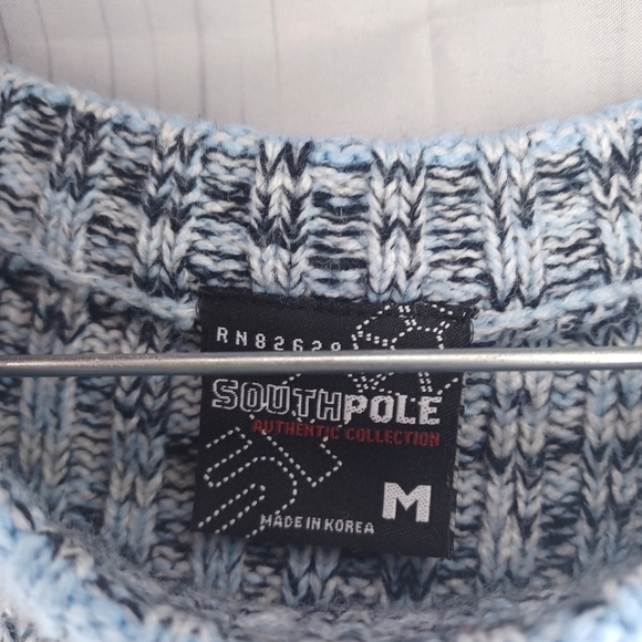 Vintage Y2K Southpole Knit Sweater Mens Size Medium Blue Big Front Logo Casual - Picture 8 of 13